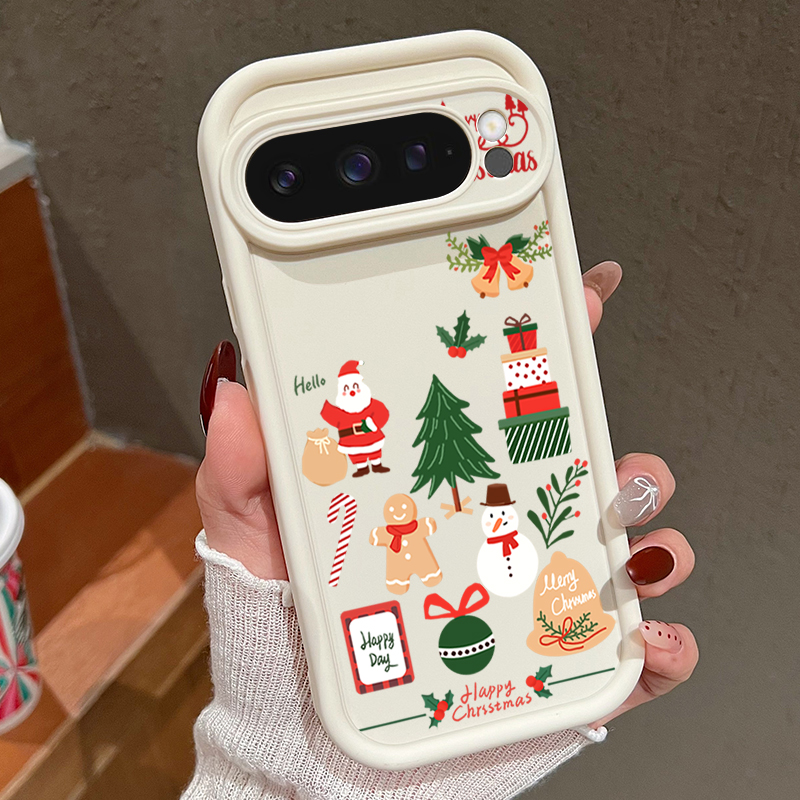 Google Pixel 9 Pro - 해피 크리스마스 패턴 소프트 TPU 폰